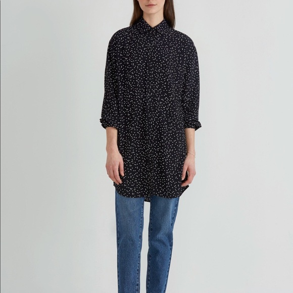 Frank & Oak Navy Polka Dot Shirt Dress - Picture 3 of 10